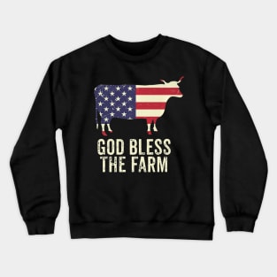 American Flag Cow God Bless The Farm 4th Of July Farming Crewneck Sweatshirt